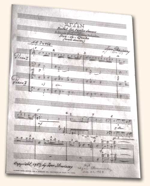 Partition autographe d'<i>Agon</i> de Stravinsky.