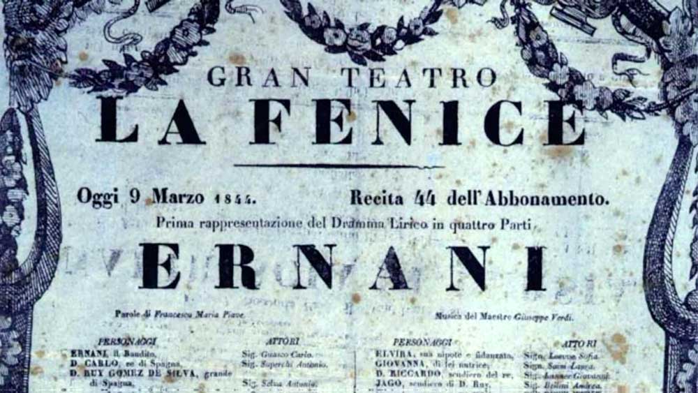 Affiche de la création d'<i>Ernani</i> à La Fenice de Venise.