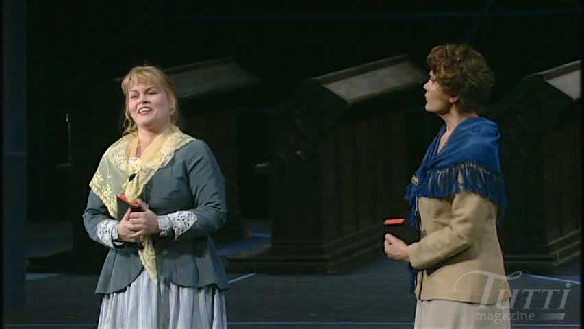 Eva Johansson (Eva) et Ute Walther (Magdalena) dans <i>Les Maîtres chanteurs de Nuremberg</i> en 1995.