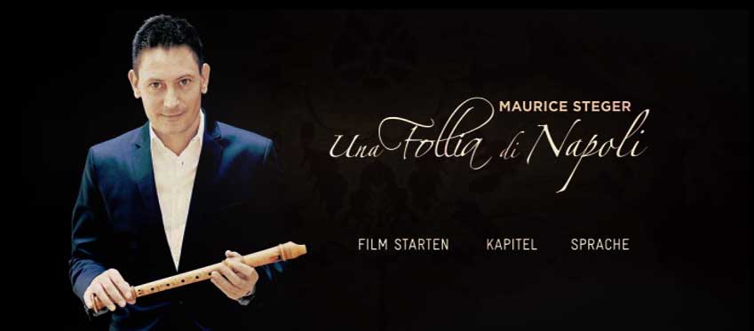 Menu du DVD du documentaire sur l'enregistrement de <i>Follia di Napoli</i>.